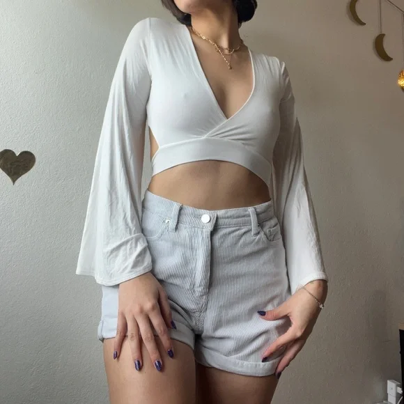 Long Sleeve White Crop Top